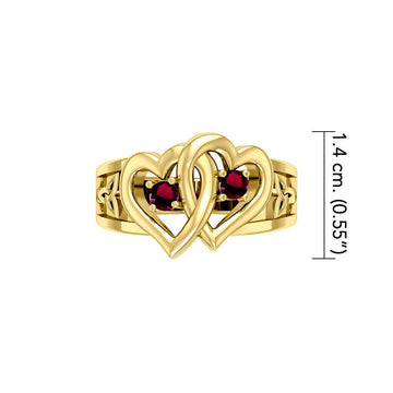 Celtic Double Heart And Trinity With Gemstone Solid Gold Ring GRI2392 - Jewelry